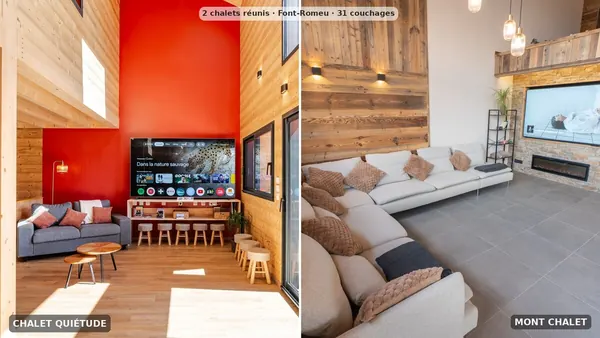 Salas de TV: Chalet Quiétude a la izquierda, Mont Chalet a la derecha