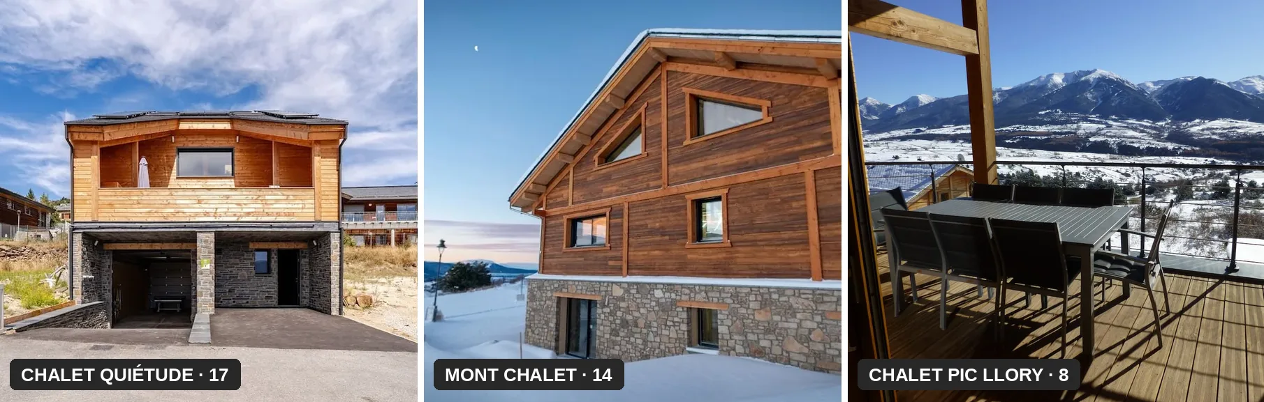 Les trois chalets : Chalet Quiétude, Mont Chalet et Chalet Pic Llory à Font-Romeu